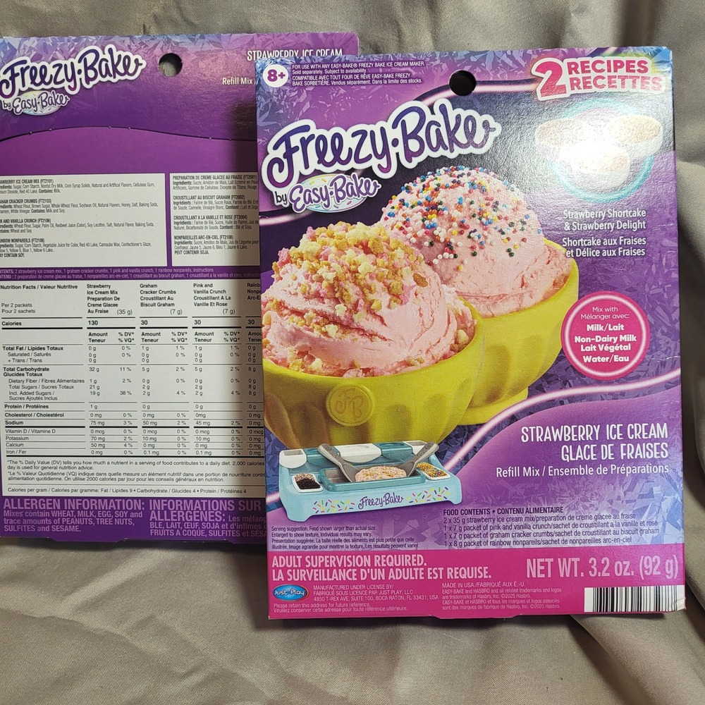 Easy-Bake Freezy Bake Strawberry Ice Cream Refill Mix 2 Recipes 2 Boxes 3.2oz - Picture 3 of 4